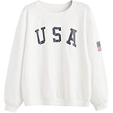 SweatyRocks Women's USA Letter Print Fall Sweatshirt Casual Long Sleeve Pullover Tops Solid White X-Large