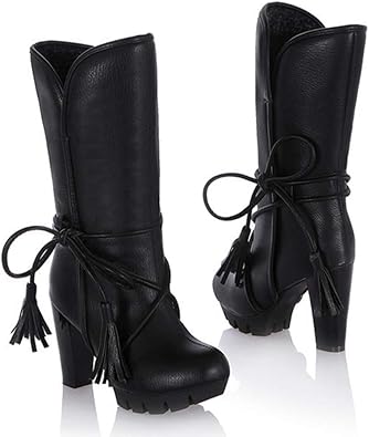 black mid height heels