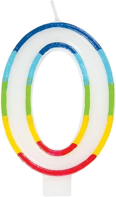 Unique Vibrant Rainbow Border Number 0 Birthday Candle 7cm x 12cm