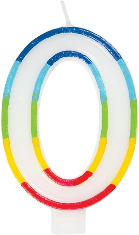 Unique Vibrant Rainbow Border Number 0 Birthday Candle 7cm x 12cm