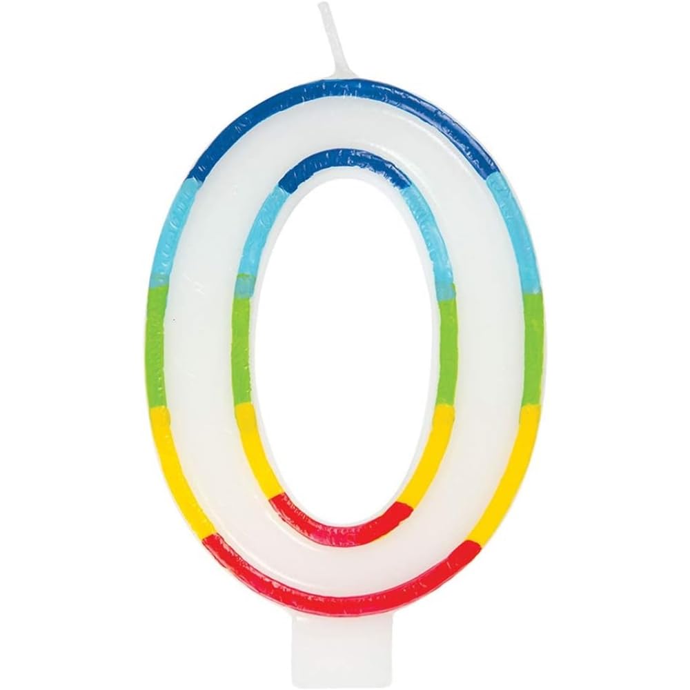 Vibrant Rainbow Border Number 0 Birthday Candle (7cm x 12cm) - Stunning Multi-Colored Party Decor - Uniquely Crafted for Celebratory Milestones - 1 Pc