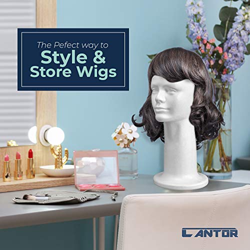 12" Styrofoam Wig Head - Tall Female Foam Mannequin Wig Stand and Holder - Style, Model And Display Hair, Hats and Hairpieces - For Home, Salon and Travel - by Cantor