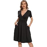 Summer Dresses for Women 2025 Casual Wrap V Neck Sundress Short Sleeve Vacation Graduation Dress