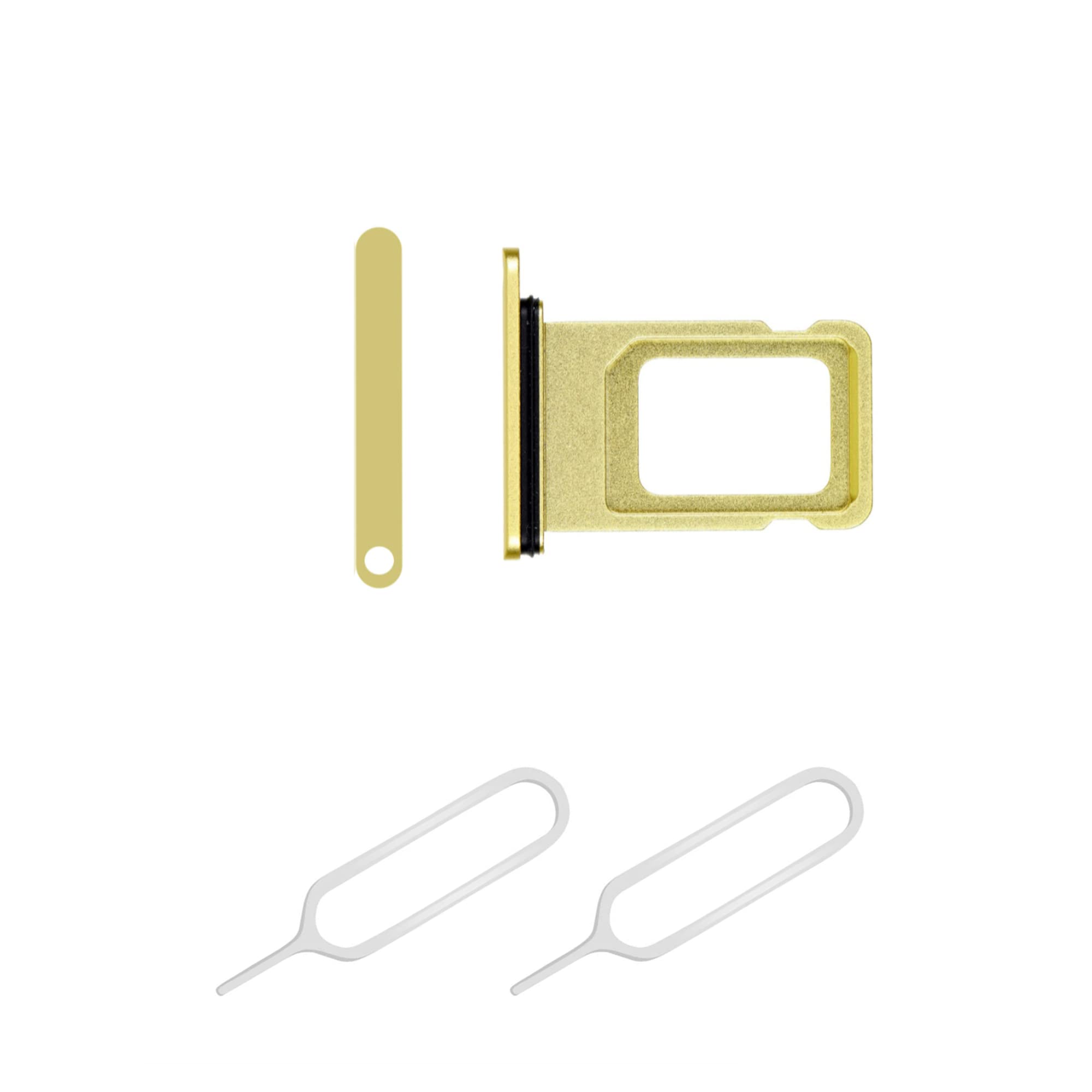 THE TECH DOCTOR Replacement Single Sim Tray Card Slot for iPhone 11 with 2x Sim Pin Open Ejector Tool (Yellow)