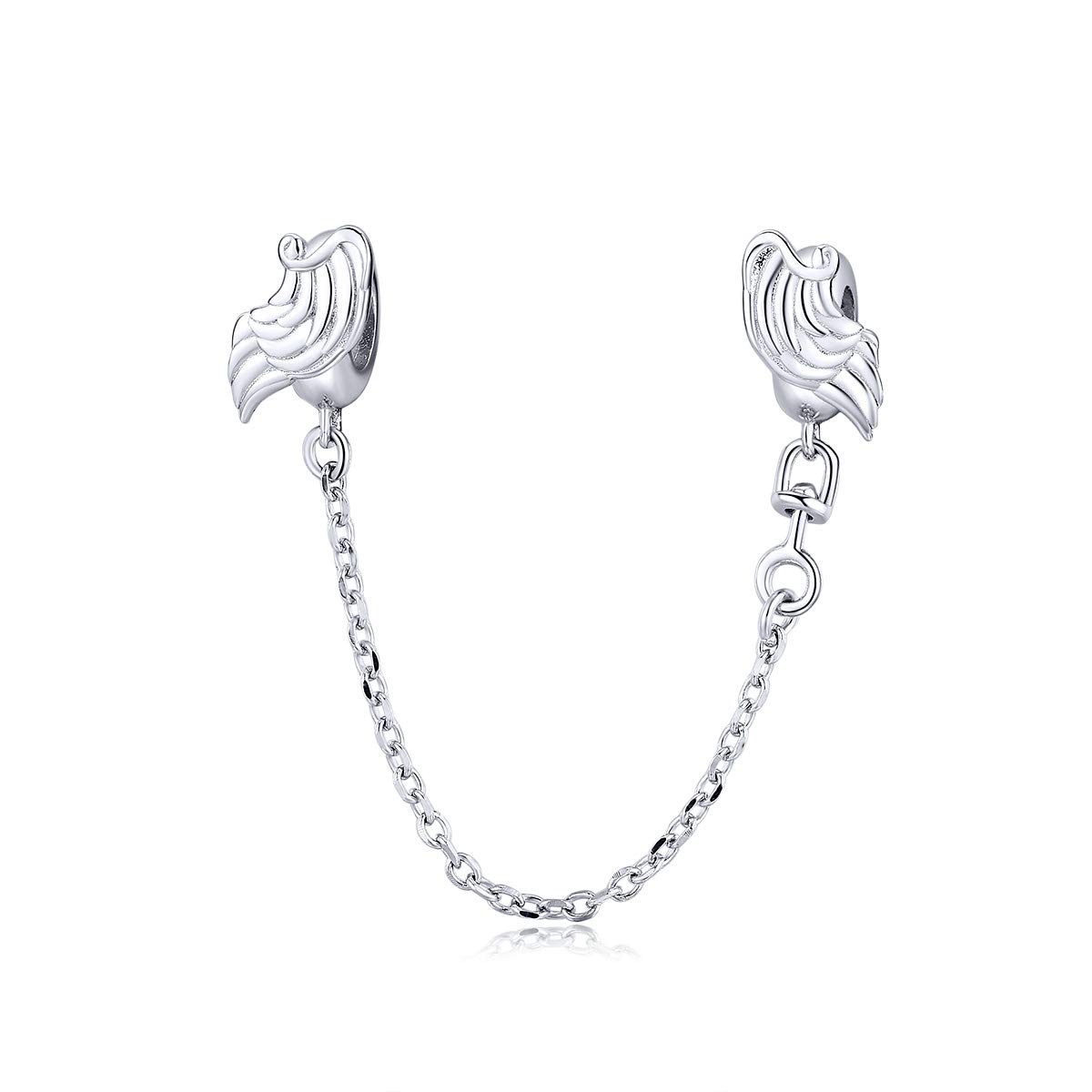 ZiNuo Charm Beads 925 Sterling Silver Bird Colorful Feather Pendant Animal Charms Safety Chain to fit Pandora Bracelet&Necklace (Wing Safety Chain)