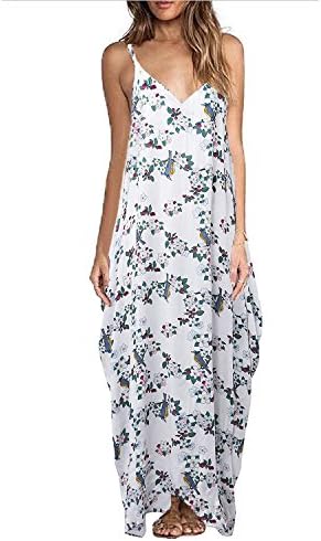 Unicorn Beast Pretty Women's Boho Floral Print V Neck Spaghetti Strap Long Maxi Dress Sundress