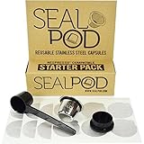 Nespresso Reusable Capsule: Sealpod Starter Pack - One Stainless Steel Refillable Pod for OriginalLine Nespresso Machines and 24 Espresso Lids (1 Pod, 24 Lids)
