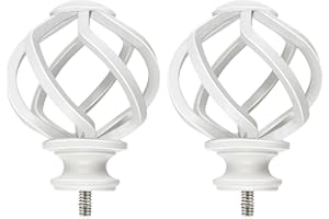 KAMANINA Replacement Finials for 1 or 7/8 Inch Curtain rods, Twisted Cage, M6 Screw Rod Ends, Ivory White, 2pcs