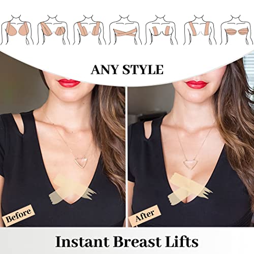 Boob Tape, Replace Your Bra-Instant Breast Lift Tape for A-G, Bob Tape for Breast Lift with 1 Breast Tape, 5 Pairs Satin Breast Petals, 1 Pair Silicone Nipple Stickers, 10 PCS Double Side Tape (2inch)