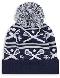Navy with White Sticks Lacrosse Pom Pom Beanie Hat | Lax Hats by ChalkTalk Sports