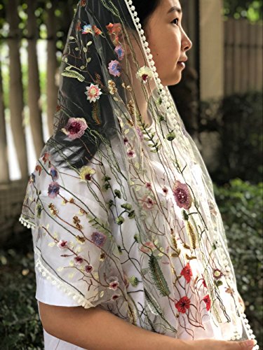 FANFAN Wildflowers Floral Lace Wrap Mantilla Floral Vintage Inspired Lace Chapel Veil Y038