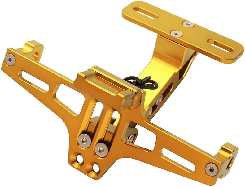 Universal Motorcycle LED Light Rear License Plate Holder Adjustable Fender Eliminator Bracket for Yamaha for Kawasaki for Ducati (Gold)