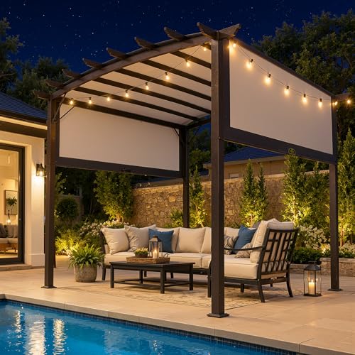 VINGLI 9'x12' Outdoor Retractable Pergola Canopy w/Adjustable Sun Shade image 17