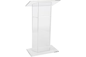 DISPLAYS2GO 47” Tall Acrylic Podium Stand – Clear Portable Lectern for Churches, Events, and Presentations – Modern Pulpit & Hostess Stand, Ships Fully Assembled