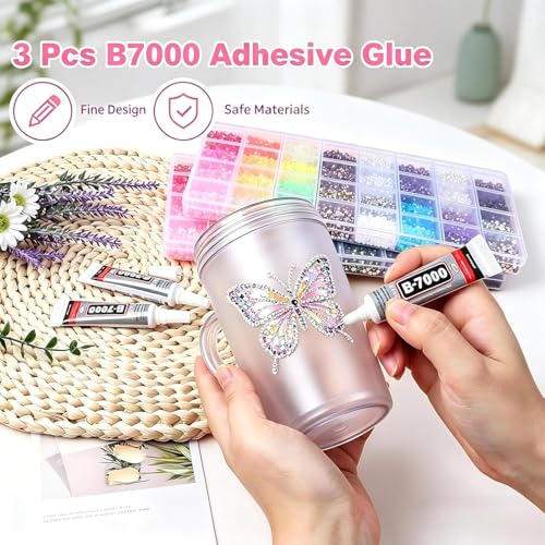 32000 Pcs Flatback Resin Rhinestone Kit, 40 Colours, 3mm, with 3 Jewellery Glue and Tools, for Nail Art, Crafts and DIY