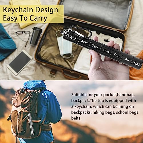 Metal Pill Holder, 2 Pack Small Portable Pill Container Travel Pill Box Waterproof Metal Pill Organizer Weekly for Travel (Black and Silver)