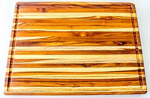 Teak Wood Edge Grain Cutting Board Hand Grips Juice Groove 24 x 18 x 1.5 Inches