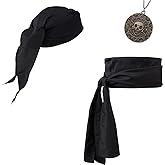 Joizomou Pirate Costume Accessories Women Men Pirate Bandana Headband Head Scarf Pirate Sash Belt and Pirate Jewelry 3pcs
