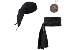 Joizomou Pirate Costume Accessories Women Men Pirate Bandana Headband Head Scarf Pirate Sash Belt and Pirate Jewelry 3pcs