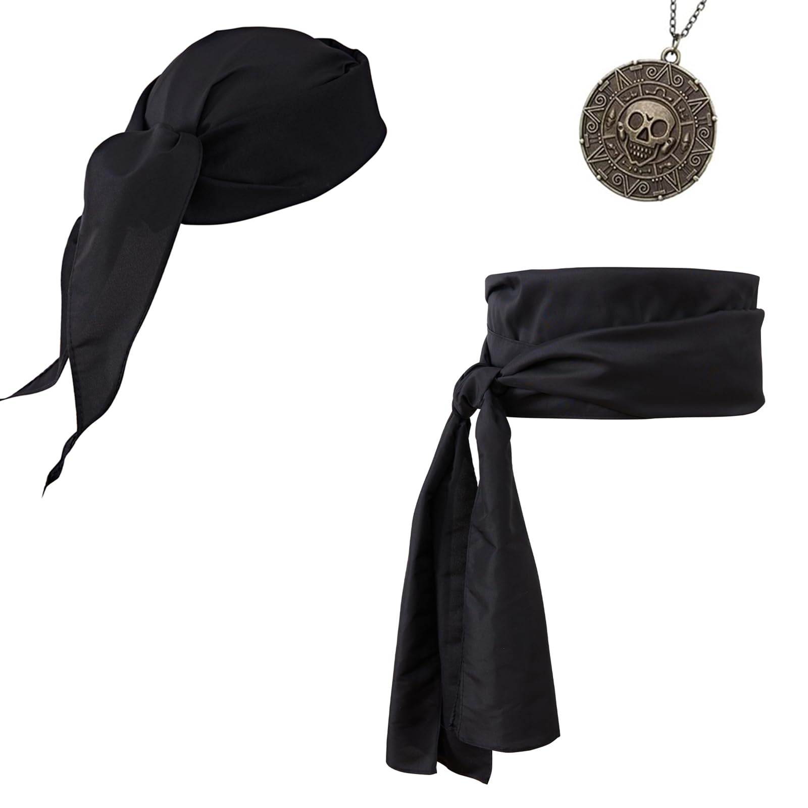 Photo 1 of **MISSING MEDALLION*** Pirate Accessories Set - Headband, Hat, Bandana, Sash Belt, Jewelry for Women and Men, Medieval Renaissance Halloween Costume (Black)