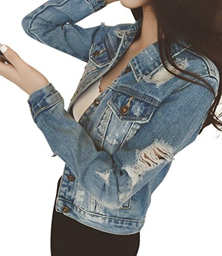JudyBridal Women's Vintage Long Sleeve Juniors Denim Jacket Petite Jean Coat Outerwear Blue S