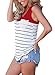Itsmode Raceback Tank for Women Juniors Summer Sleeveless Striped Tops and Blouses Plus Size Red XXL