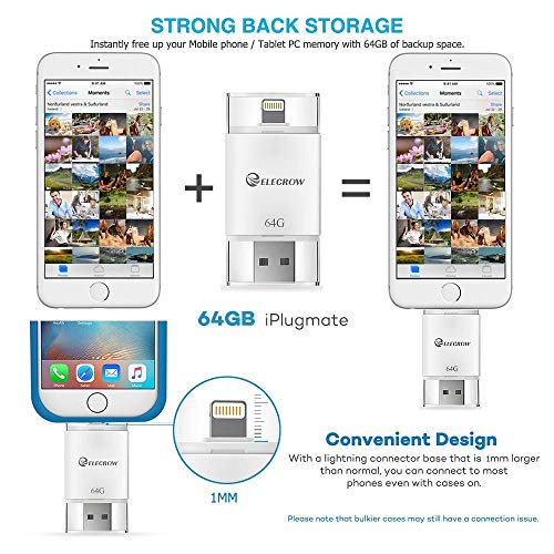 Elecrow 64GB USB Flash Drive External Storage Memory Expansion Adapter Compatible with iPhone 5, 5s, 5c, 6, 6 Plus, 6s, 6s Plus 7 7Plus iPads iPods iOS PC - Thumbnail 3