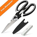 Kitchen Shears with Blade Cover and Sharpener, BASA Heavy Duty Stainless Steel Kitchen Scissors for Chicken, Poultry, Meat, Vegetables, Herbs (Black)