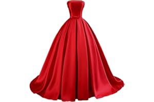 TOOWOOT Strapless Prom Dresses Long Satin Ball Gown Formal Dress for Women Evening Dress with Pockets