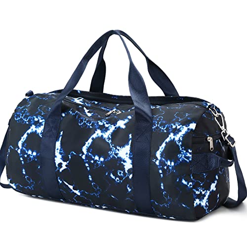 Duffle Bag for Women Gym Sports Girls Workout Travel Bag Weekender with Shoe Compartment and Wet Pocket (Tie-dyed Blue and Black)