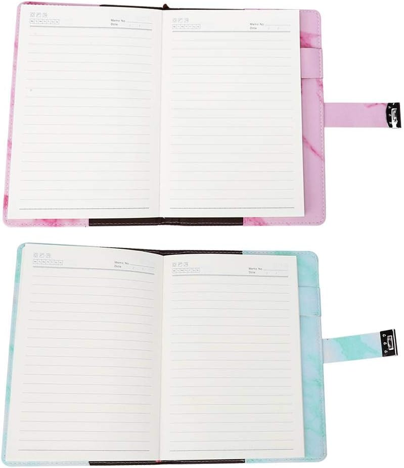 Fydun Marble Code Book, A5 Note Book PU Leather Cover Password Lock Notepad Diary Book Office School Supplies (Pink & Green)(Green) - Image 5