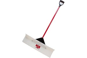 Bully Tools Heavy Duty Snow Pusher/Plow - 100% Made in the USA, Wide Steel Edge for Efficient Driveway & Large Sidewalk Snow Removal, Ergonomic Fiberglass D-Grip Handle, Durable Winter Equipment - 30"