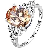 WDIYIEETN Gemstone Ring for Women 925 Sterling Silver Shiny Oval Cut Champagne CZ Crystal Diamond Ring for Wedding Engagement Jewelry Size 5-12(7)