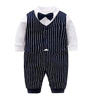 Fairy Baby Baby Boy Gentleman Outfit Formal Romper Infant Tuxedo Dress Suits,3-6M,Navy Blue Stripe