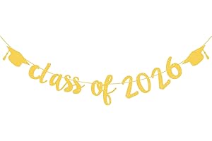 Gold Class of 2026 Banner, Pre-Assembly 2026 Graduation Party Decorations with Mortarboard Cap Embellishment Element for Cong