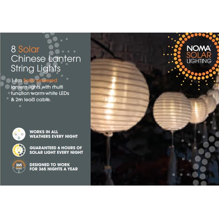 NOMA Solar Mandarin Lantern with Tassels, 20cm Diameter, White