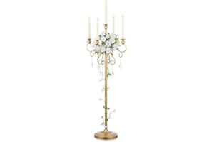 NUPTIO Tall Candelabra Candle Holder: 120 cm Gold Floor Candle Stick Taper Holders Vintage 5 Arm Metal Candelabras Candles St