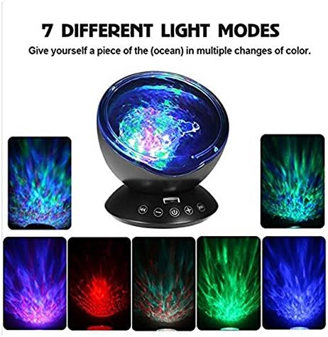 Dinlly Ocean Wave Projector, Touch Sensor 12 LED &amp; 7 Color Night lights with Remote Control Built-in Music Player Decoration Lamp for Projecting Multi-Colored Waves on to Wall or Ceiling(Black)