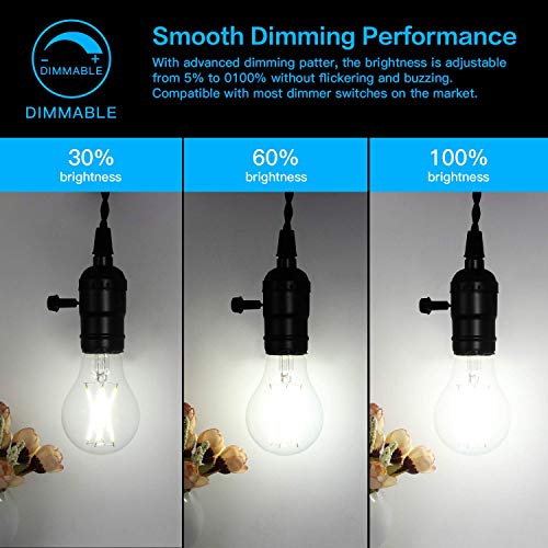 Dimmable A19 LED Edison Bulb 60W Equivalent, 5000K Daylight White