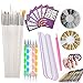 Nail Art Supplies Kit 15pc Gel Nail Brushes Tools 5pc Nail Dotting Pen, 2 Boxes Nail Rhinestones Decorations Accessories,10pc Nail Striping Tape Line, 5pc Manicure Nail Files