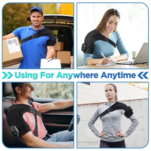 FAMILY‎ HEALTH Cordless Portable Shoulder Heating Pad & Massager, Heating Vibration Shoulder Wrap, Shoulder Brace for Pain Relief, Rotator Cuff Support for Men & Women, Black