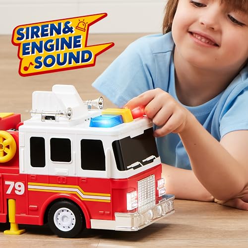 Extra Large Toddler Fire Truck Toys for Boys with 33-inch Ladder, Realistic Sirens, Lights & Sprinkler Pump, Big Firetruck Emergency Vehicle, Kids Toys for Age 2, 3, 4, 5, 6 Christmas Birthday Gifts