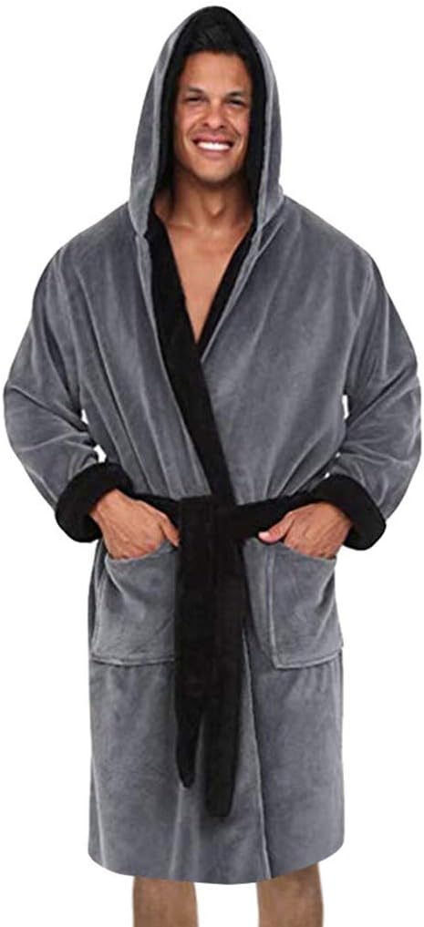 SPE969 Men's Plush Shawl Bathrobe Home Clothes,Winter Lengthened Long Sleeved Robe Coat