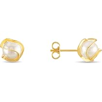 Barzel Orecchini A Perno Con Perla Sintetica, Placcati Oro 18K, Gioielli In Ottone, Eleganti Per Ogni Occasione, Made In Brazil