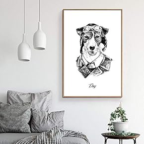 Floating Framed Canvas Wall Art for Living Room, Bedroom Hand-Painted Line Drawing Funny Animal Canvas Prints for Home Decoration Ready to Hang - 16x24 inches