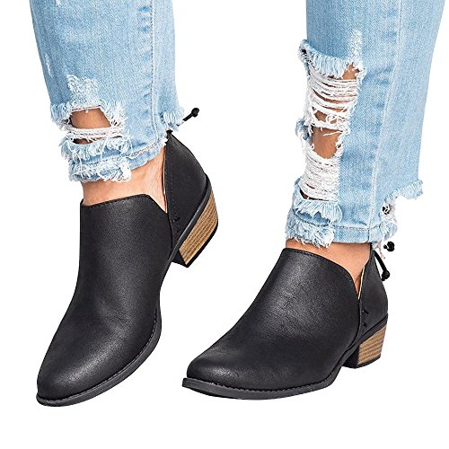 Rainlin Women's Casual Ankle Booties Cut Out Slip on Low Heel Short Boots Size 9.5 Black