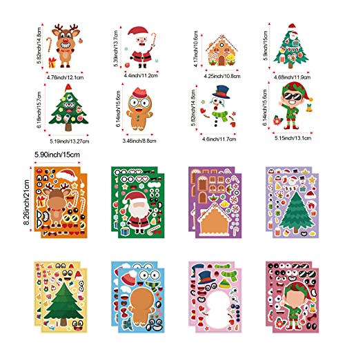Christmas Make Your Own Stickers, 32 Sheets Christmas Make a Face Stickers, Kids Arts Crafts Xmas DIY Sticker for Christmas Holiday Winter DIY Crafts Party Favor