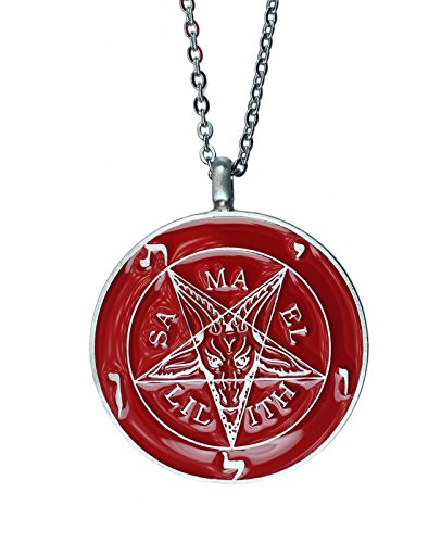 Exoticdream Inverted Pentagram Samael Lilith Baphomet Satanic Sabbatic Goat Lucifer Wiccan Pewter Pendant (RED +24" Stainless Steel)