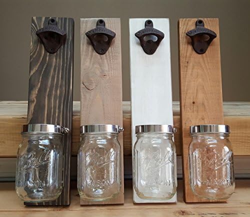 Reclaimed Wood Wall Mounted Bottle Opener with Mason Jar Cap Catcher