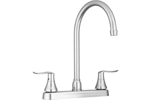 Dura Faucet DF-PK330HLH-SN RV Elegant J-Spout Swivel Kitchen Sink Faucet, Two Handle (Brushed Satin Nickel)